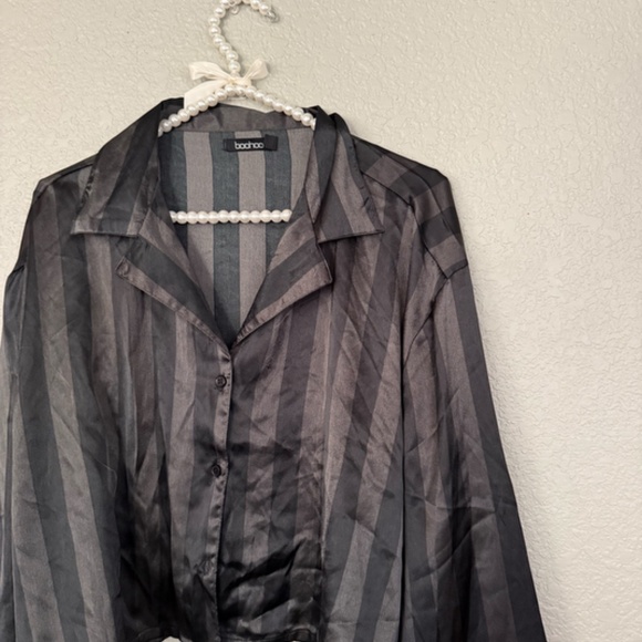 Black Stripped Silky Pajama Set - Picture 2 of 3